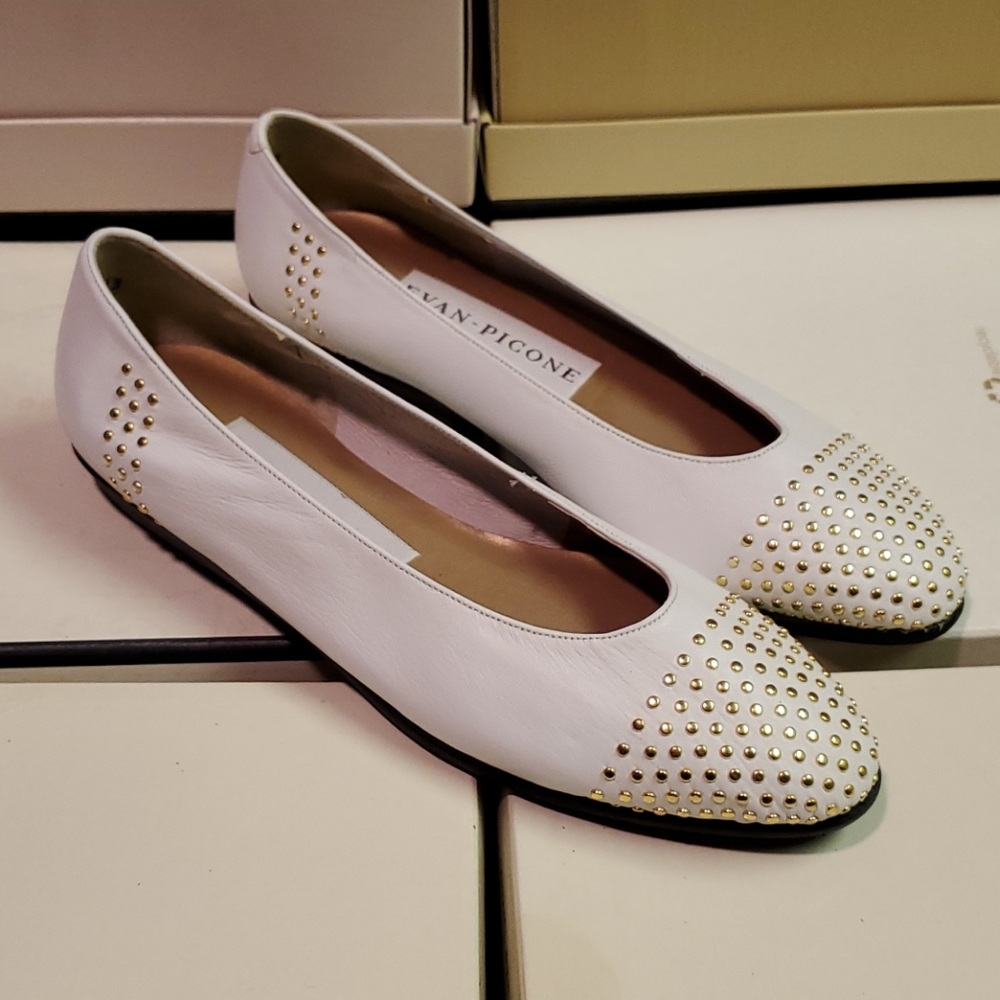 Evan Picone Ideal Nappa Pointed-Toe Studded Flats